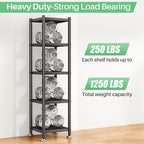 PXRACK 5-Tier Kitchen Storage Shelves, Adjustable Metal Shelves for Storage Pantry Shelves with Rolling Wheels, Storage Rack Shelving Unit Organizer for Bedroom Laundry Closet