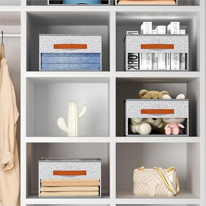 Homsorout Drawer Organizers and Storage - 12 Pack Foldable Pants Organizer with Clear Window & Handles, Fabric Closet Organizer for Clothes, Jeans, Sweaters, Towels, T-shirt, Scarf (Ant Light Gray)