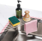 Tomorotec Triangle Foldable Dish Drying Rack, Small Roll-Up Stainless Steel Over Sink Drainer for Kitchen Sink Corner, Rustproof Multipurpose Organizer(Pink)
