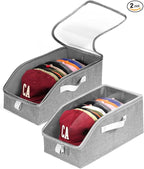 Livelab Hat Organizer for Baseball Caps, Hat Storage Holder Container for Closet Hold Up to 24 Caps with Clear Window, Hat Boxes for Home Storage | 2Pcs Grey