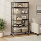 Folews 6-Tier Metal Storage Rack with Wheels, Sturdy Adjustable Wire Shelving Unit for Garage Kitchen Pantry Laundry Room, 36" W x 14" D x 75" H Large Rolling Organizer Shelf Easy Assembly, Black