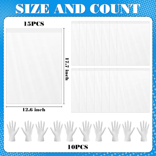 15 Pack Large Clear Zip Bags Reclosable Zip Plastic Lock Poly Bags 13.4 x 9.5 Inch - Thick Heavy Duty Clear with Lock Seal Zipper for Storage, Organization, Travel & Kitchen(12.6" X 17.7")