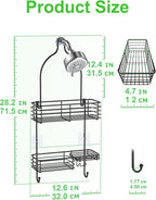 SMARTAKE Hanging Shower Head Caddy, Rustproof Bathroom Shower Shelf Organizer, SUS201 Stainless Steel Over The Storage Rack, for Toilet, Bathroom, Black