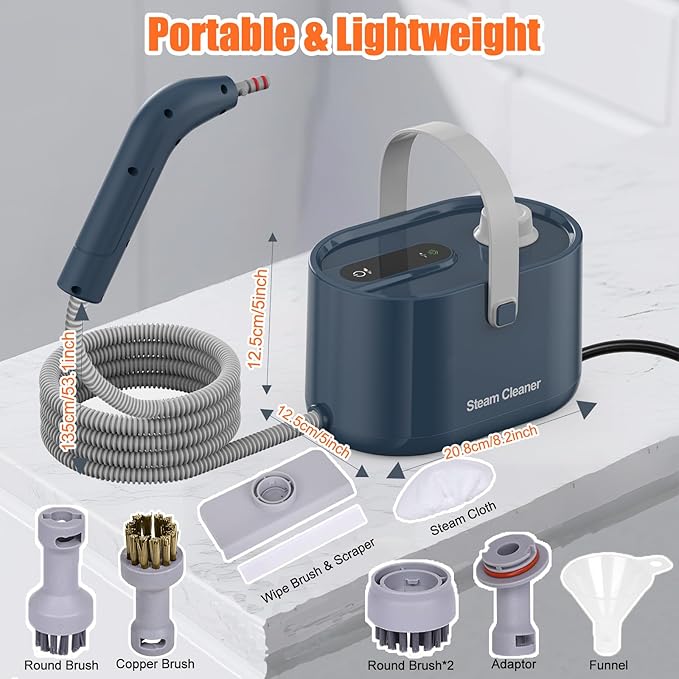 10-in-1 Multipurpose Steam Cleaner, Handheld Steamer for Cleaning Home & Auto Car, High Pressure Steam Cleaner for Grill Floor Window Upholstery Kitchen Bathroom - 1200W, Portable, Fast-Heating, Blue