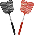 MYSTICHOME Fly Swatter 2 Pack, Durable Heavy Duty Plastic Fly Swatters, Stainless Steel Telescopic FlySwatter for Indoors/Outdoor/Kitchen/Garden (Black+Red)