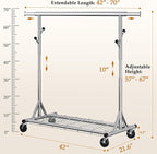 Gewudraw Heavy Duty Clothes Rack Load 630 lbs, Metal Rolling Clothing Rack With Sturdy Wheel And Shelves, Adjustable Portable Hanging Garment Rack For Clothes,Chrome Stainless Steel