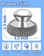 Stainless Steel Scrubber with Handle, Heavy Duty Steel Wool Scrubbers for Pots and Pans, Cast Iron, Steel Wool Scouring Pads for Stove, Oven, Grill, Kitchen, Sink Cleaning