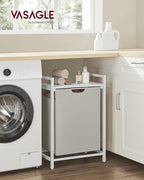 VASAGLE Laundry Hamper, Laundry Basket, Laundry Sorter with A Pull-Out and Removable Bag, Shelf, Metal Frame, 17.2 Gallons (65 L), 19.7 x 13 x 28.4 Inches, Cream White and Cloud White UBLH101W01