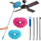 DRQ Ceiling Fan Cleaner Duster, 2 Pack Reusable Microfiber Duster with Extension Pole, 13 to 48 Inch Fan Blade Cleaner, Removable Dusters for Cleaning Walls Bookshelves Door Window Top (Blue Pink)