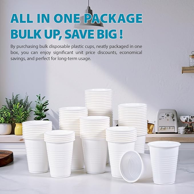 Lilymicky 2000 PACK 5 oz White Plastic Cups, 5 Ounce Disposable Plastic Bathroom Cups for Tasting, Drinking