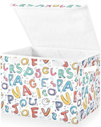 senya Large Storage Bins with Linen Collapsible Foldable Storage Cubes Fabric Closet Organizer Containers box with Flip-Top Lid for Home Bedroom Office 16.7 x 12.6 x 11.8in (Style Latin Alphapet)