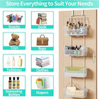 HapiRm Over Door Organizer Storage - Hanging Door Organizer with 4 Metal Large Capacity Baskets and Adjustable Coat Hook for Bathroom Bedroom Kitchen Pantry Closet Cabinet