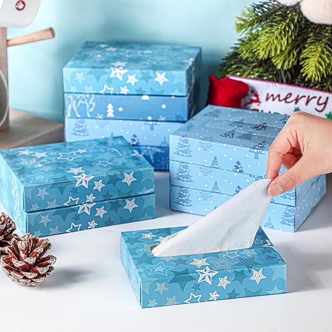 TaoBary 24 Packs Christmas Winter Small Boxes of Tissues Car Facial Tissue Boxes Disposable Tissue Packs Cube Facial Tissues 2 Ply 960 Sheets for Holiday Party Bathroom Office Floral Home Decor