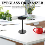 Metal Eyeglass Organizer with Storage Tray, Small Desktop Glasses Holder Stand for Sunglasses Display Rack, Black Metal Eyewear Storage Shelf for Home and Office