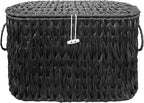 Coeusy Black Toilet Paper Basket with Lid,Wicker Toilet Paper Storage Stand,Large Narrow Bathroom Towel Basket Mega Roll Container Bin for Toilet Tank,Floor
