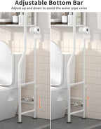 Livilord 3-Tier Over The Toilet Storage, Freestanding Metal Bathroom Shelves with 4 Hooks, Over Toilet Storage Shelf with Paper Holder, Above The Toilet Shelf for Bathroom Storage, White