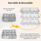 WIKDAY 12 Count x 6 Sets Plastic Cupcake Containers, Durable and BPA-Free Cupcake Holder with Lid for Easy Transport Storage, Stackable Clear Cupcake Carriers, Reusable Dessert Boxes