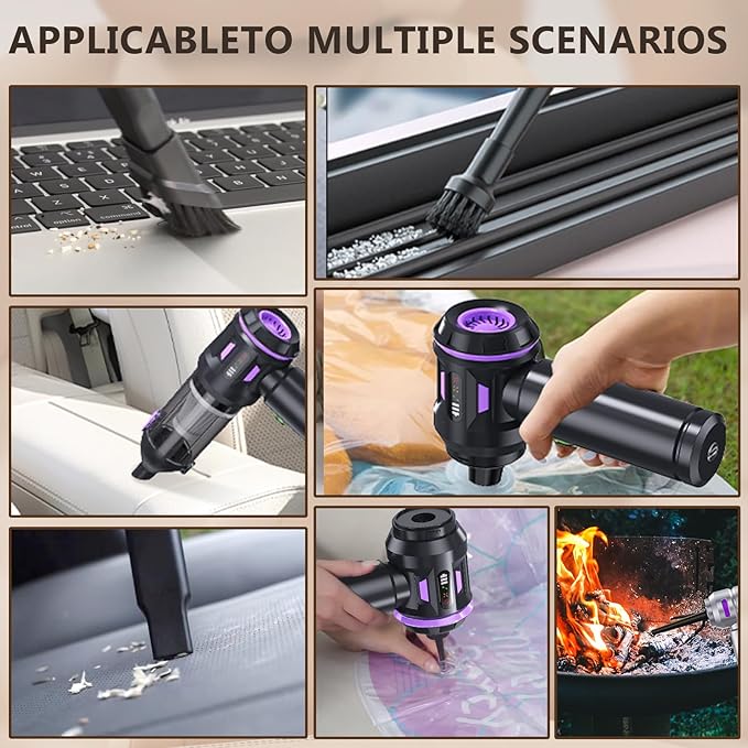 22000PA Handheld Vacuum Cordless, Portable Car Vacuum 4-in-1 Mini Air Blower with Brushless Motor, for Pet Hair Car Home, Includes LED Light, Storage Case & Type-C Fast Charging (Black Purple)