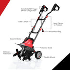 Goplus 14-Inch 10 Amp Corded Electric Tiller and Cultivator, Powerful Tillers w/ 9-Inch Tilling Depth, 4 Tines, Rototillers Tool for Garden Lawn Soil Digging