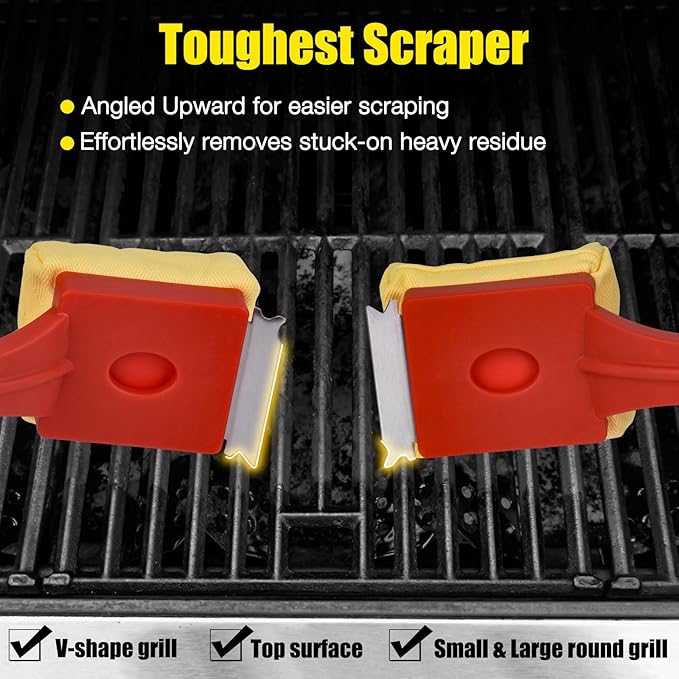 Grill Brush Bristle-Free – Steam Cleaning & Pumice BBQ Grill Cleaner with Replaceable Head – Includes 2 Cleaning Stones + 1 Extra Brush Head – Heavy-Duty Barbecue Scraper,Red