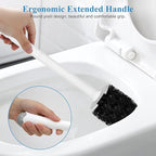 Toilet Brush and Holder, Toilet Bowl Brush with Long Handle, Plastic Holder Easy to Hide, Drip-Proof, Easy to Assemble, Deep Cleaning