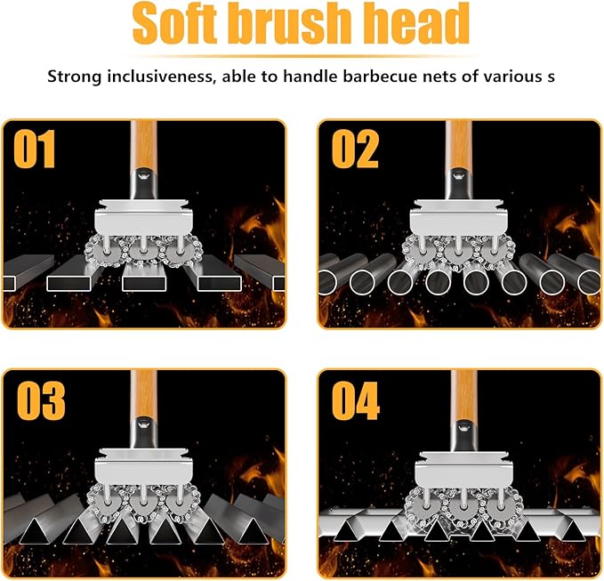 Replacement Brush Head for Bristle Free Grill Brush Compatible with HOUSE AGAIN Grill Cleaner,304 Stainless Steel Mesh+Safe Silicone Sponge Spinning Design Full-Angle Clean,Sturdy/Heat Resistant-3pcs