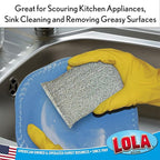 LOLA Wonder Non-Scratch Scouring Pad, 4 Pack, Large Knitted Flat Wire Cloth Fibers w/Foam Sponge Core, Assorted Colors (Gold or Silver)