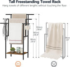 HOOBRO 39.4" Tall Freestanding Towel Rack for Bathroom, 3 Tier Stepped Blanket Rack with Shelf, Oversized Bath Towels Drying and Display Rack, Black and Rustic Brown BF50LB01