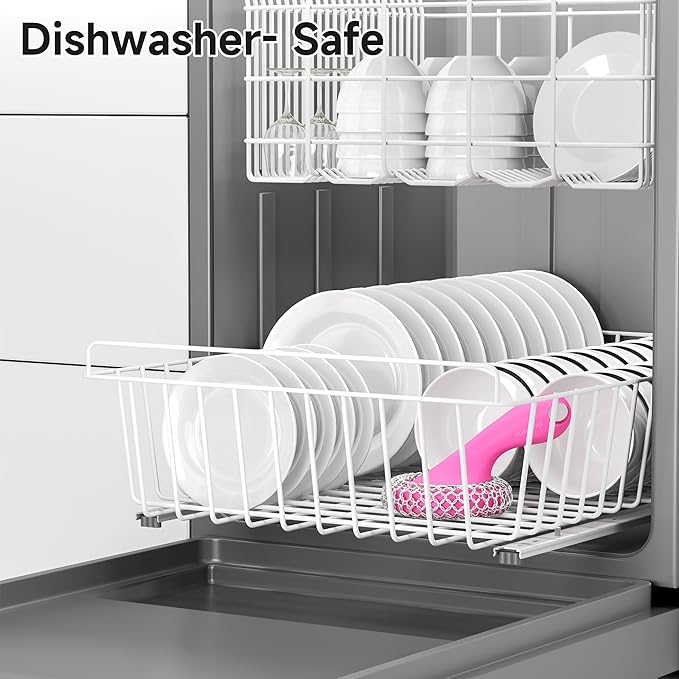 SUBEKYU Cast Iron Scrubber with Silicone Handle, Stainless Steel Skillet Cleaner for Cast Iron Pans (Pink)