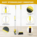 Broom and Dustpan Set with 54 Inch Long Handle - Perfect Dust Pan and Brush Combo for Home Efficient Cleaning (Yellow and Grey)