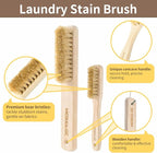 Wood Laundry Stain Brush Set (Large + Small) with Boar Bristles – Tough Stain Remover for Delicates, Cotton, Linens & Shoes, Laundry Scrub Brushes for Clean Fabric