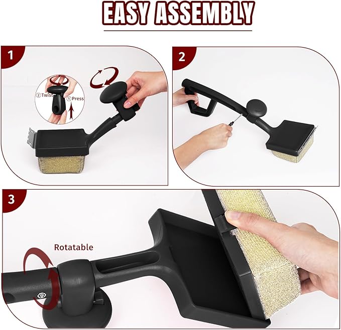 SHINESTAR Bristle-Free Griddle Cleaning Kit – BBQ Steam Grill Brush with 2 Replacement Heads & Scraper for Cast Iron & Stainless Steel Grates,Excellent Grill Tools, Black