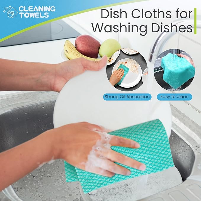 Tioncy 300 Pcs Disposable Dish Cloths for Kitchen Disposable Cleaning Cloth and Towels Handy Cleaning Wipes Disposable Rags for Kitchen and Office(Green)