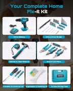 Seesii 21V Cordless Drill Tool Kit - 190Pcs Power Tool Combo Set, Hand Tool Kit with Toolbox, Electric Drill Driver for Men Home Hand Repair DIY