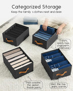 Homsorout Closet Organizers and Storage - Fabric Clothes Organizer with Handles, Foldable Jeans Organizer for Clothes, Drawer Organizer for Shirts, Bra, Sweater, Scarf, 4 Pack, Black