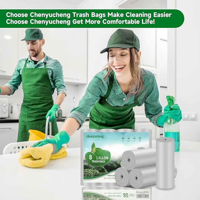 8 Gallon White Trash Bags Biodegradable - Small Garbage Bags 8 Gallon Tall Kitchen Unscented 80count Compostable Recycling Strong Thick Office Waste Basket Medium Liners Bulk Chenyucheng