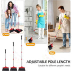 Broom and Dustpan Set with Long Handle, Light Weight Stainless Steel Poles Stand Upright Dustpans with Broom Combo for Home Kitchen Office Pet Dog Hair, Black & Red Color, 1-Pack