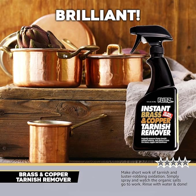 Flitz Instant Brass and Copper Tarnish Remover - 16oz Bottle of USA-Made Organic Rust Remover Spray (No-Rub) - Removes Stains & Oxidation from Glass & Aluminum - Brass Cleaners That Work (3 Pack)