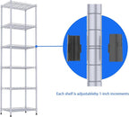 REGILLER 6 Wire Shelving Steel Storage Rack Adjustable Unit Shelves for Laundry Bathroom Kitchen Pantry Closet(Silver, 11.7" D x 16.8" W x 63" H)
