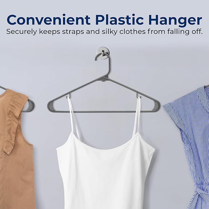 SereneLife Plastic Hangers 100 Pack - Space Saving Clothes Hanger - Durable & Strong Closet Organizers and Storage with Built-in Strap Hooks - Essential for Shirts, Pants, Skirts & Coats (Gray)