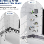 Vatex Corner Shower Caddy Tension Pole,30-120 Inch Adjustable Shower Organizer, 6-Tier Shower Shelves with Towel Rack/Toothbrush Holder/Soap Dish, Bathroom Corner Storage Rust-Resistant