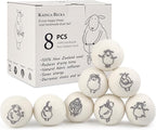 Wool Dryer Balls, 8PCS Dryer Balls with Happy Sheep - Natural & Organic, 100% New Zealand Wool Handmade, Chemical-Free Reusable Laundry Balls, Anti-Static Reduce Wrinkles and Save Time