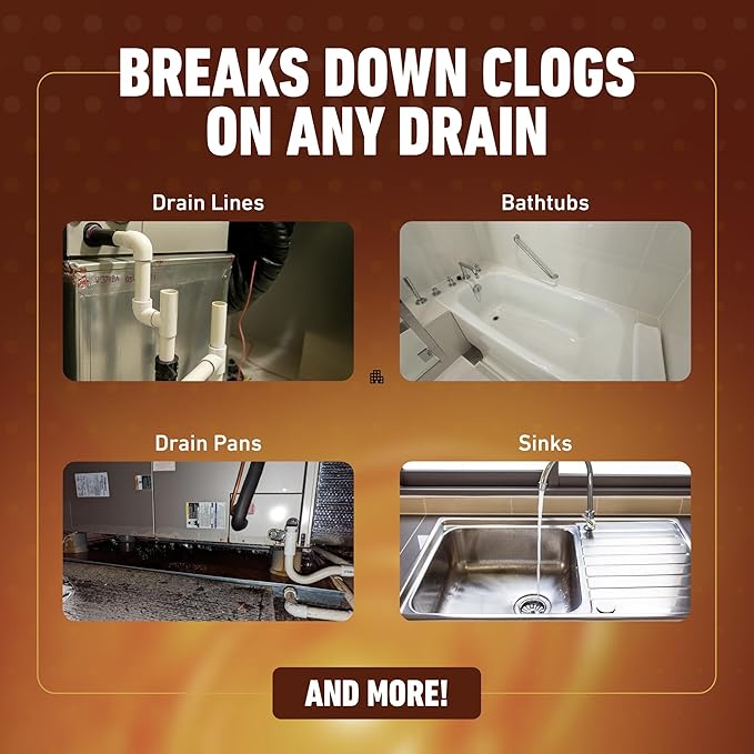 HVAC Guys Drain Dissolve 4PK = 1 Gallon | AC Drain Line Cleaner & Unclogger | Heat Generating Alkaline Formula | Prevents Overflow | Clears Hair, Grease, Gunk - 4PK of 32oz