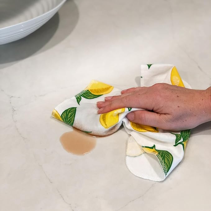 Reusable Paper Towels - 24 Pack - Roll of Washable Cotton Cloth Paper Towels - Paperless Reusable Napkins Cloth Washable - Absorbent + Long Lasting - Zero Waste Products - (Lemon)