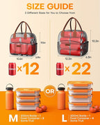 HOTOR Lunch Bag for Women & Men - Wear-Resistant Insulated Lunch Box with Large Capacity, Multi-Functional Cooler Bag for Office, Picnic, Grey, 12L, 12.20" x 6.30" x 10.20"