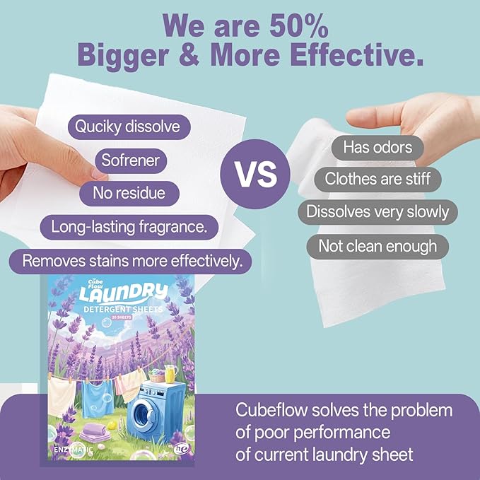 Laundry Detergent Sheets, Lavender Scent - 40 Loads |Effective & Eco-Conscious Cleaning| Pre-Measured, Liquidless for Deep Clean | Hypoallergenic, Washing Soda Travel Laundry Soap Strips
