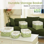 Storage Baskets for Shelves 13.8x9.8x6.7 Inch-Foldable Fabric Organizing Storage Bins with Handles, Closet & Bathroom Organizer, Home Storage for Kitchen, Office (6-Pack, White&Green )
