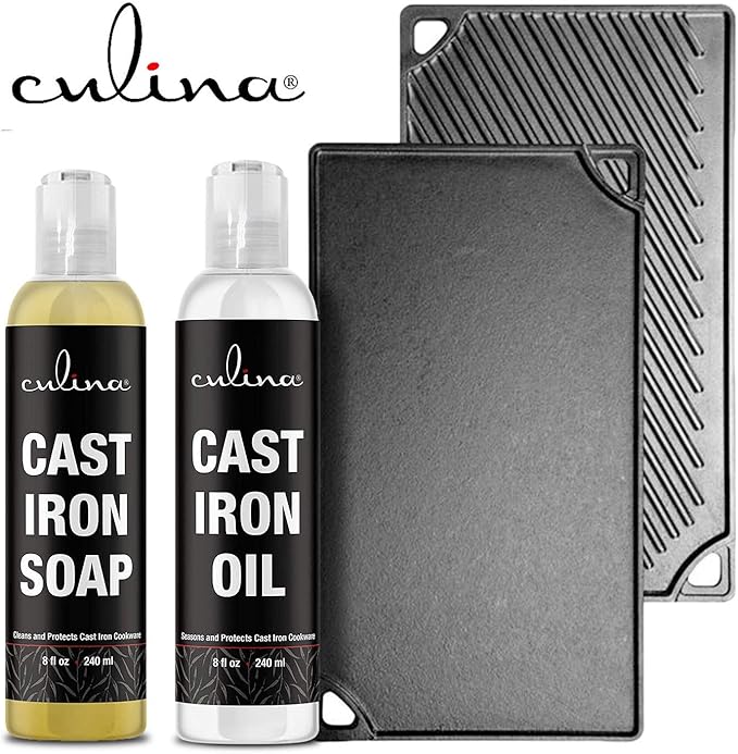 Cast-Iron Cleaning Kit, A Cleanser and Cleaner 8 oz Bundled with Cast-Iron Conditioner Oil 8 oz by Culina Kosher Certified