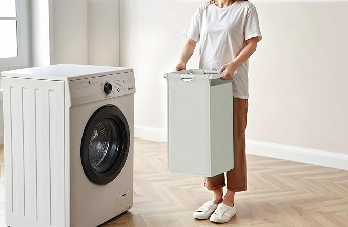 Herture Laundry Hamper with Shelf, Laundry Basket 3 Section, Laundry Sorter with Pull-Out Removable Large Bags and Movable Wheels, Metal Frame, 3 x 15.87 Gallons (60L), White PF04XLW
