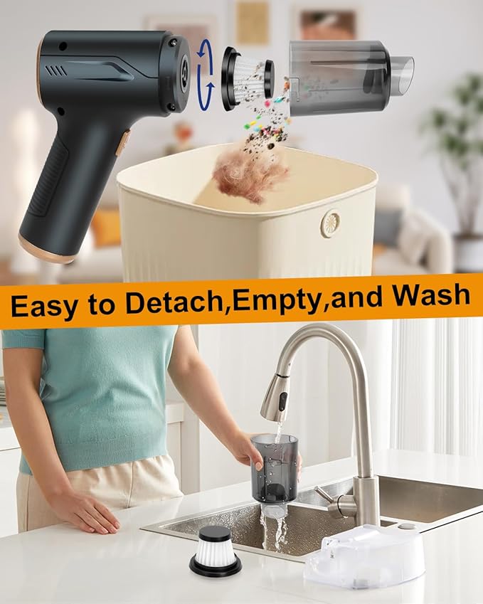 4 in 1 Handheld Vacuum Cordless, 20000PA High Power Car Hand Vacuum Cleaner, Mini Portable Brushless Motor Dust Busters Cordless Rechargeable with Multi Accessories for Home, Office, Pet (Black)